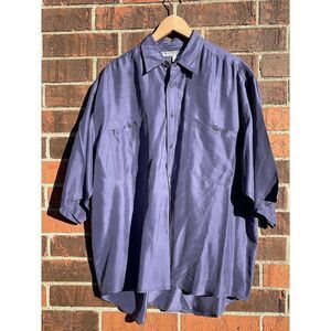 Vintage Nine Twenty East Button Up Shirt Mens Large Blue 100% Silk 90s Y2K Adult